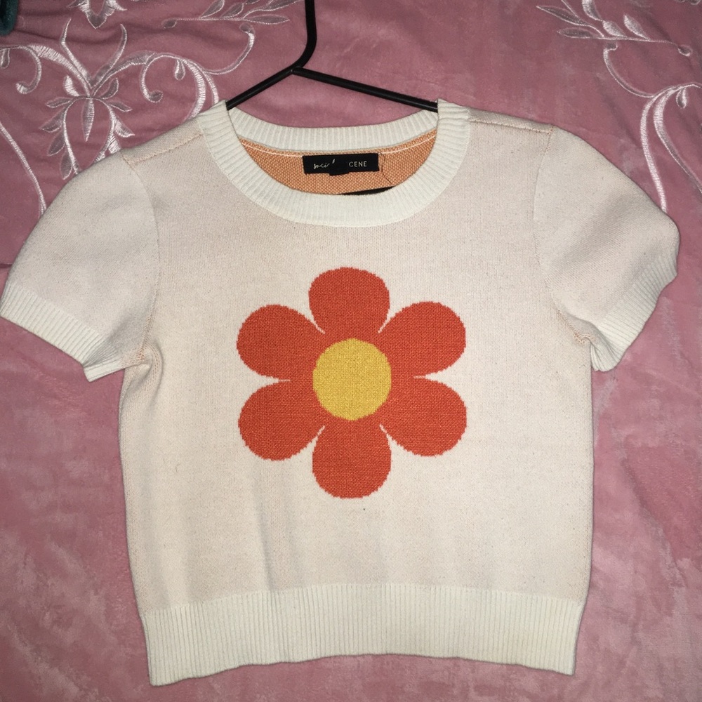 Orange Flower Knit Sweater